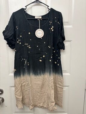 Umgee Black & Tan Dip-Dye Midi Dress with Splatter Detail